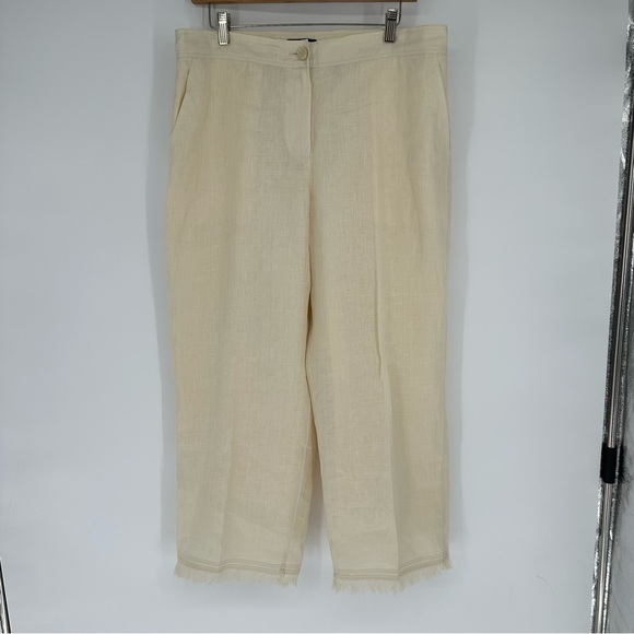 Theory Cream 100% Linen Wide Leg Pants Sz 12 - Picture 1 of 7